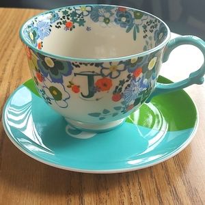 Kate Spade Anthropologie Lennox to the letter J cup and desert dish set